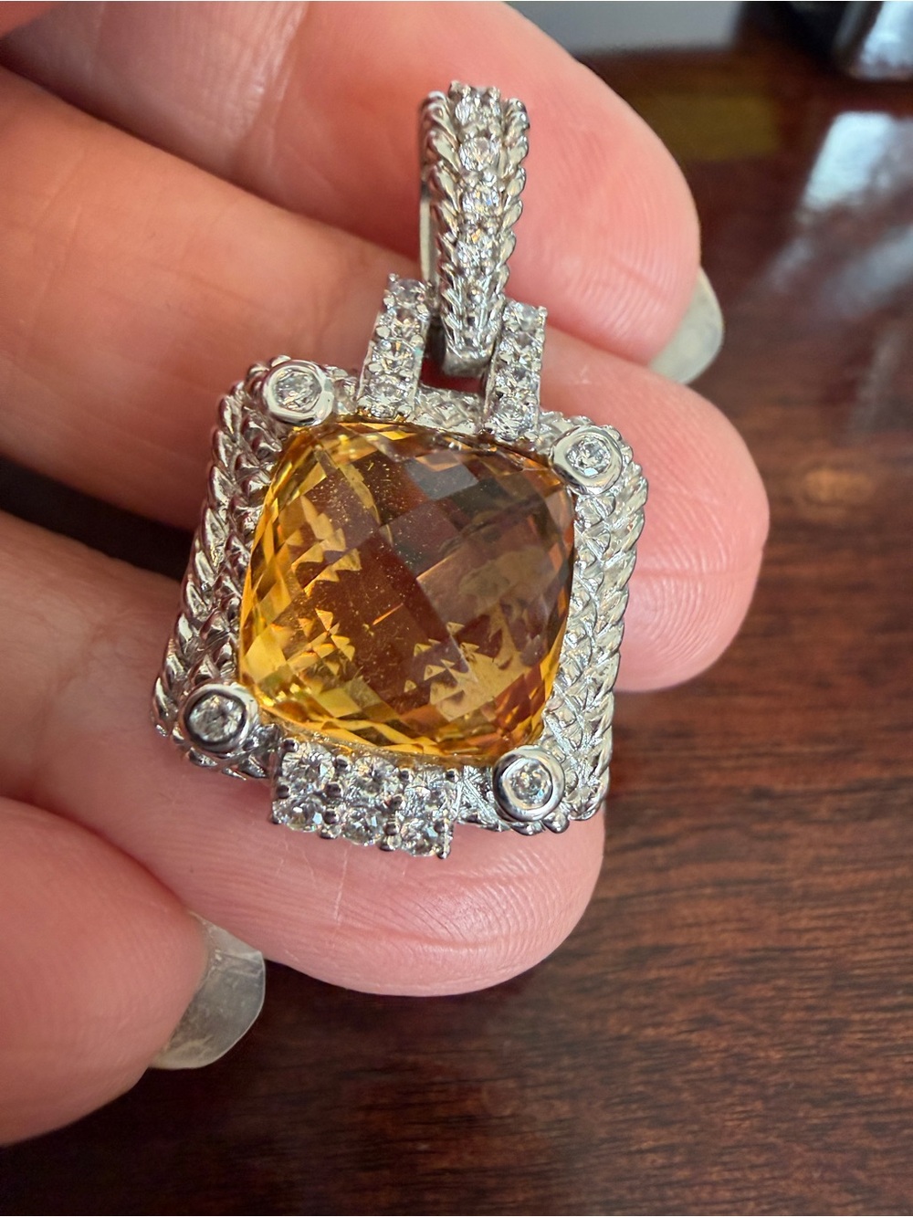 judith ripka sterling silver citrine pendant - Picture 3 of 4